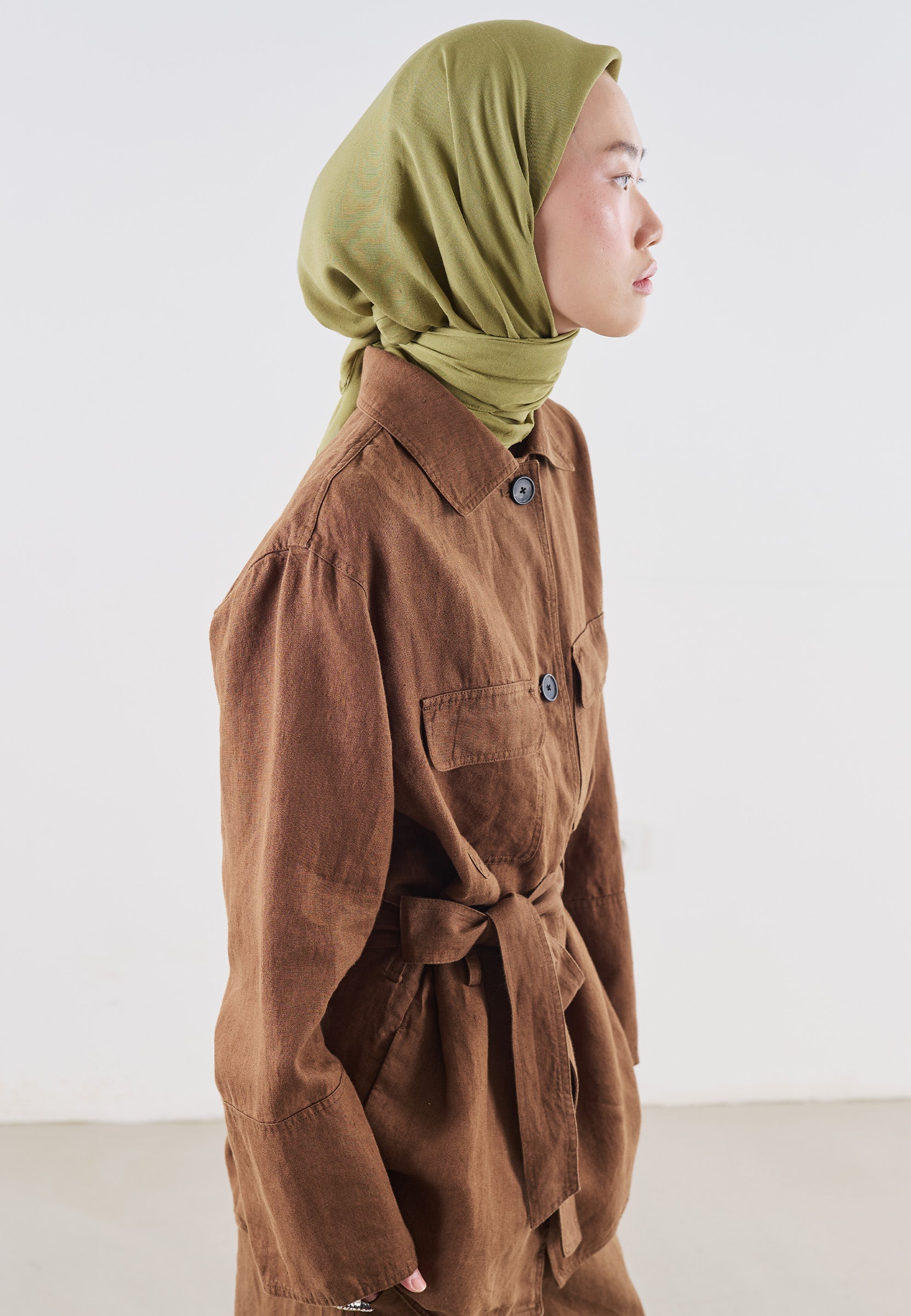 Pamuk Keten Eşarp Olive