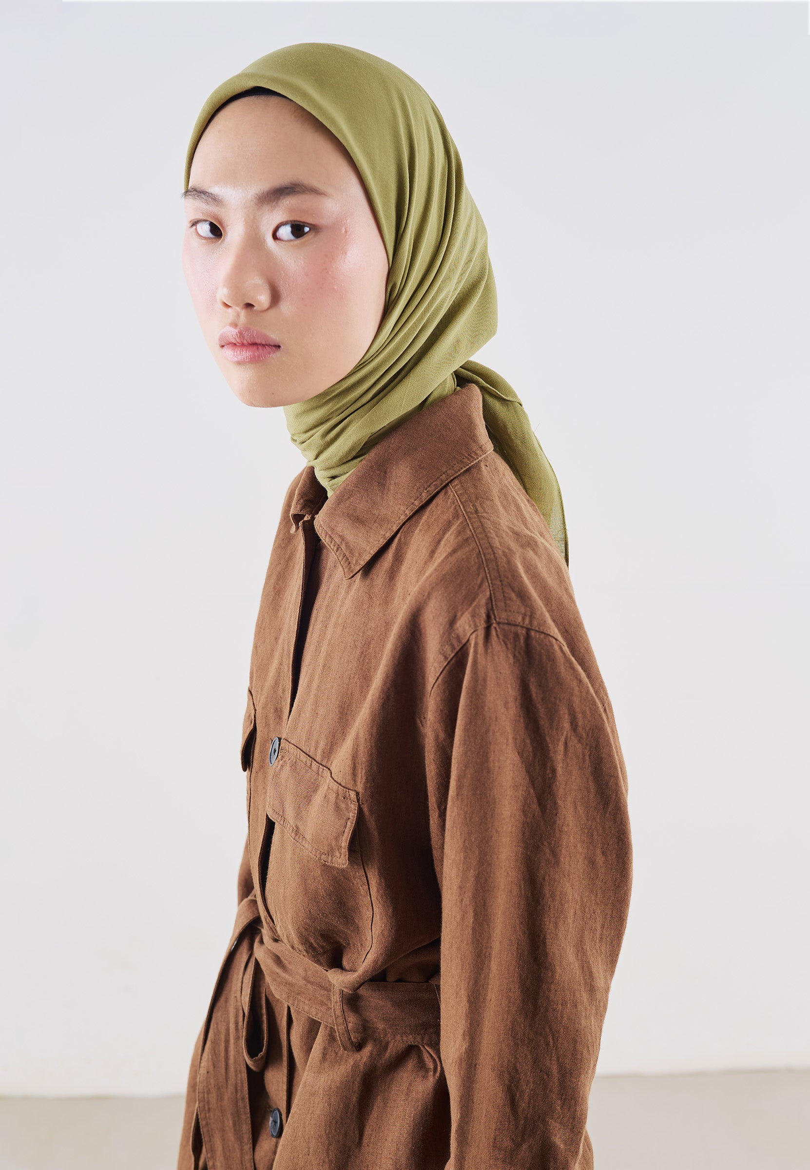 Pamuk Keten Eşarp Olive