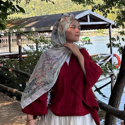 Floral Symphony Desen Rami Viskon Şal Mavi