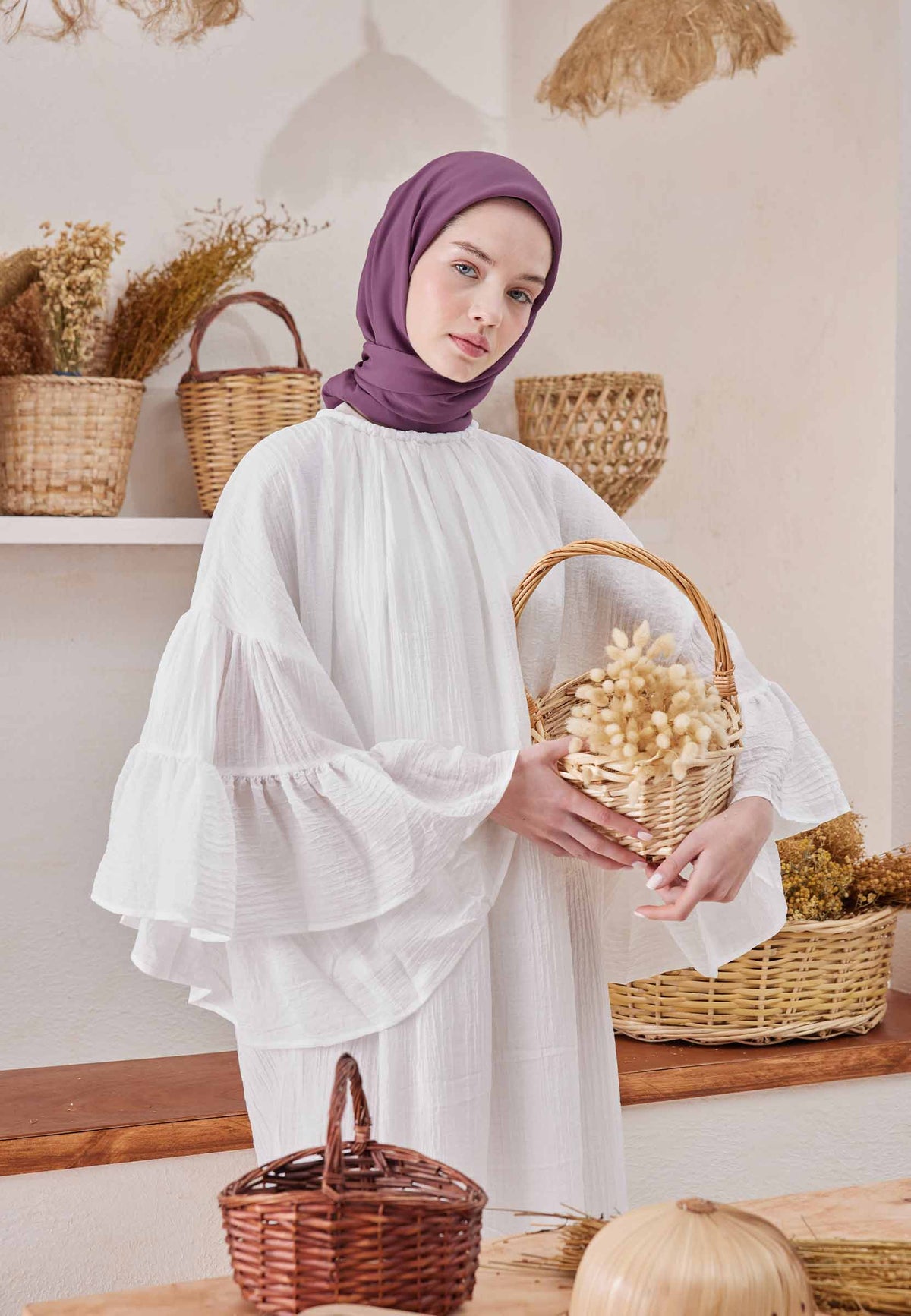 Mürdüm Pamuk İpek Eşarp