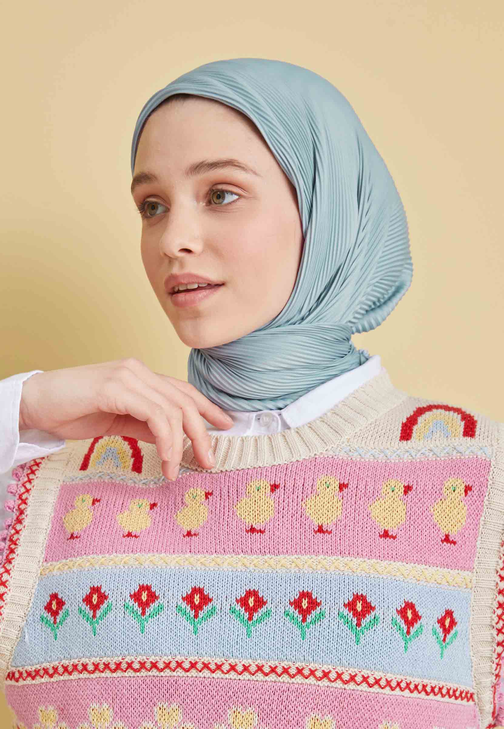 Pastel Mavi Pilise Eşarp
