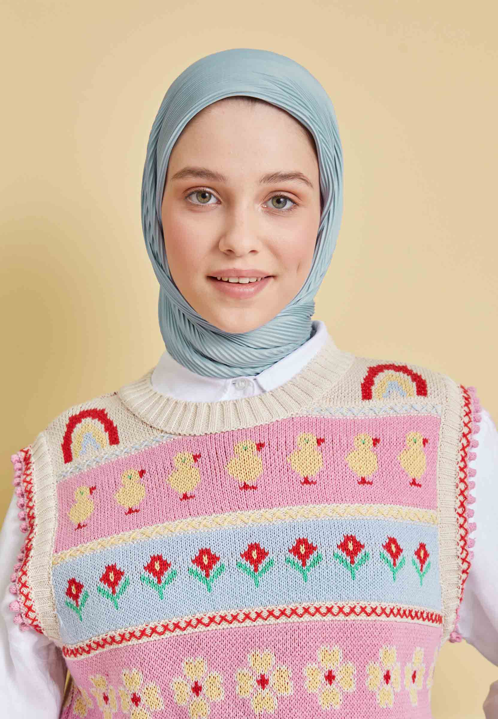 Pastel Mavi Pilise Eşarp