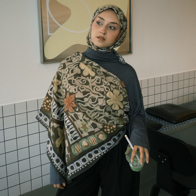 Bloom Geometry Desen Vual Eşarp Kahve