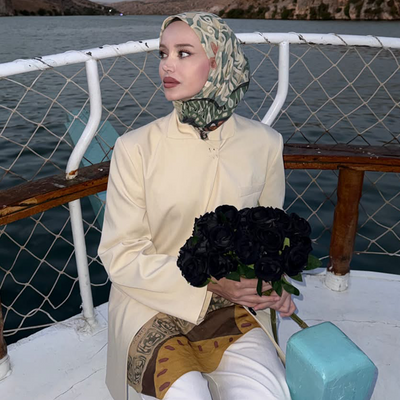Bloom Geometry Desen Vual Eşarp Okyanus