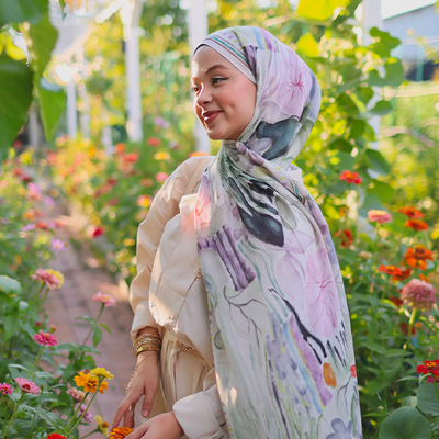 Bloomelle Desen Rami Viskon Şal Soft Yeşil