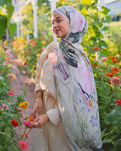Bloomelle Desen Rami Viskon Şal Soft Yeşil