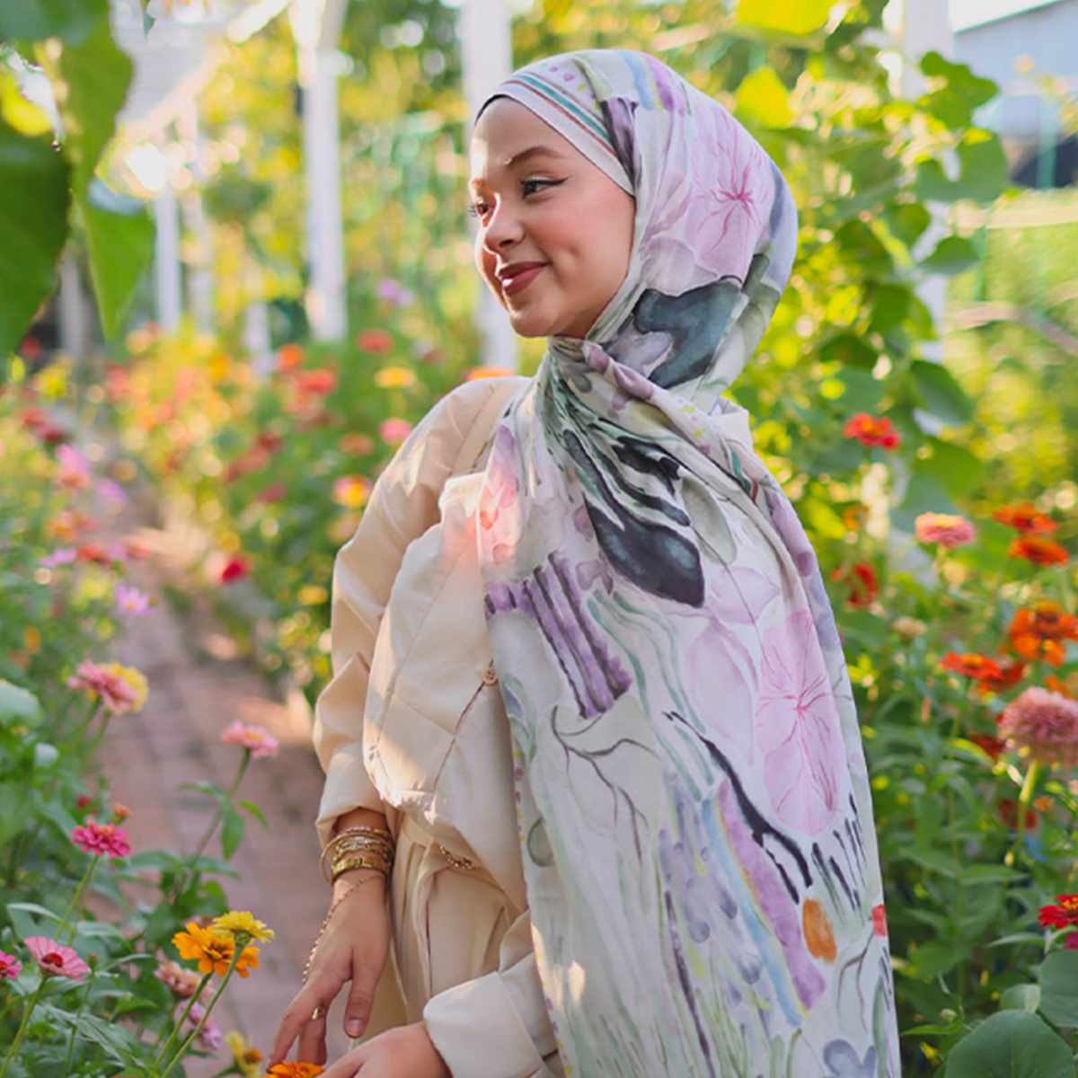 Bloomelle Desen Rami Viskon Şal Soft Yeşil