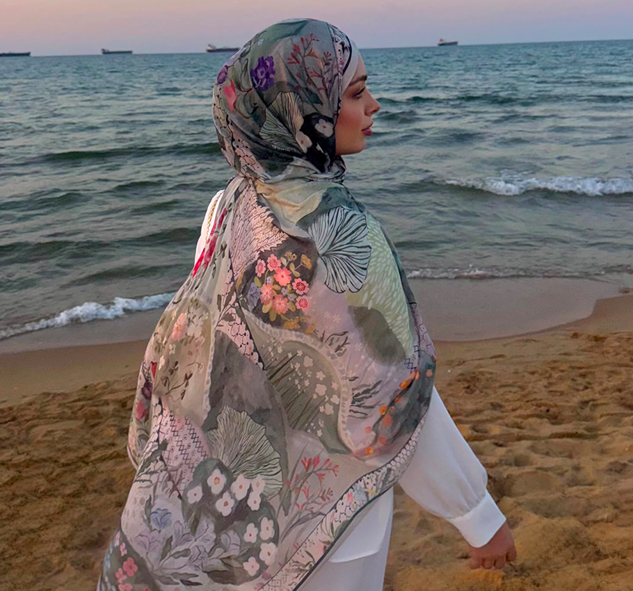 Blooming Summer Desen Rami Viskon Şal Derin Yeşil