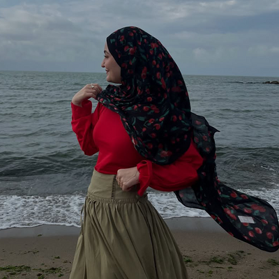 Cherry Desen Rami Şal Siyah
