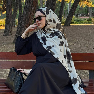 Cow Print Desen Rami Şal Bej