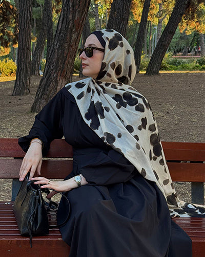 Cow Print Desen Rami Şal Bej