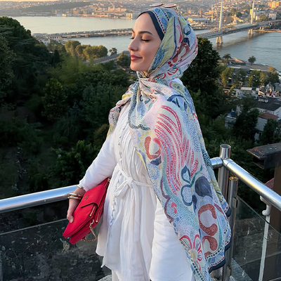 Eloria Desen Rami Viskon Şal Mavi