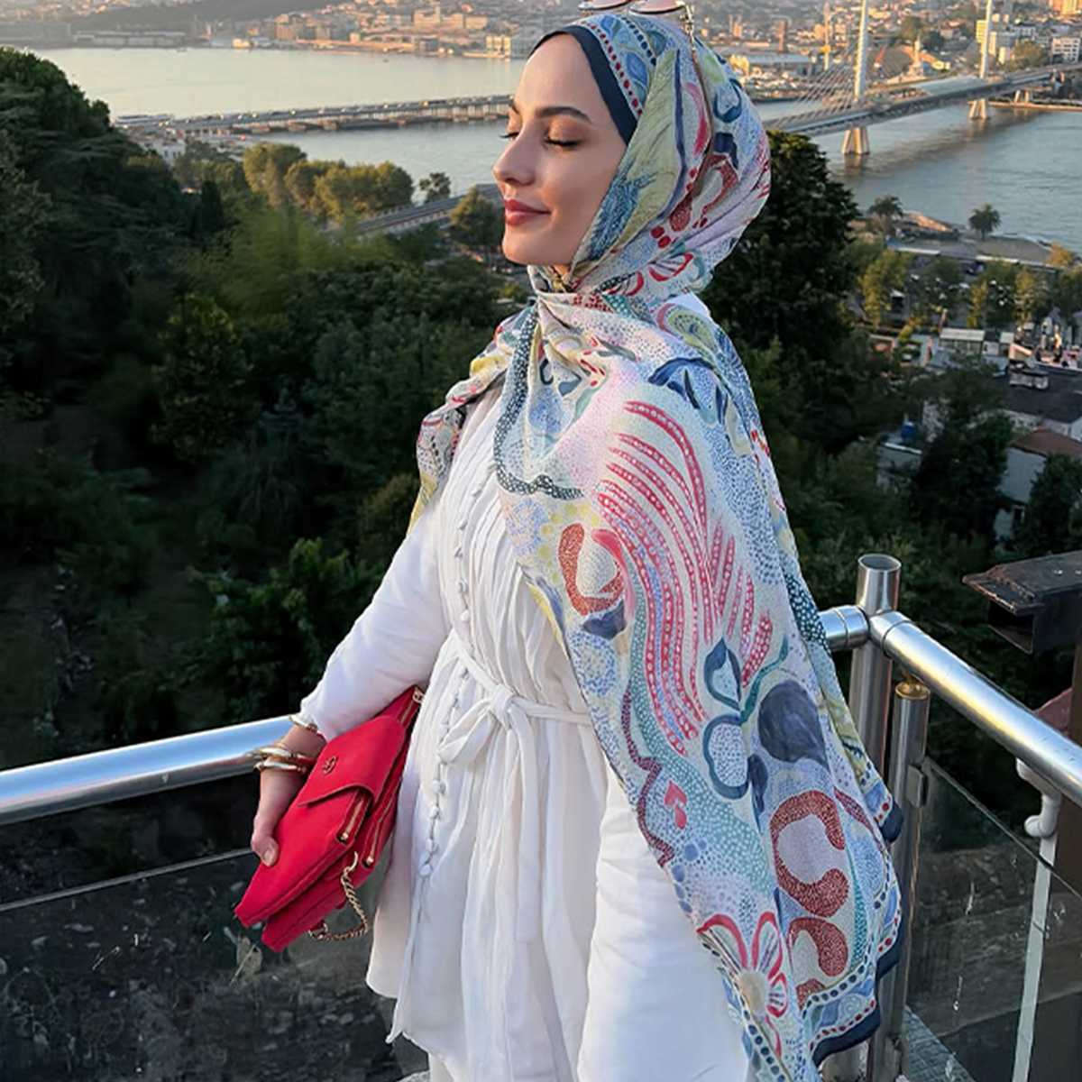 Eloria Desen Rami Viskon Şal Mavi