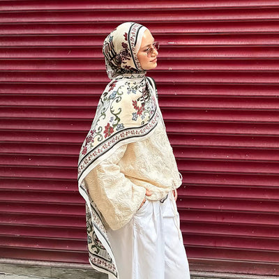 Ethnic Garden Desen Soft Viskon Şal Vişne