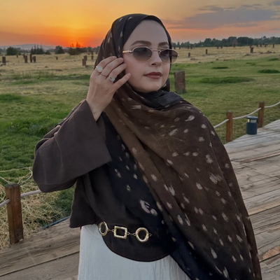 Fawn Desenli Pamuk Viskon Şal Vizon