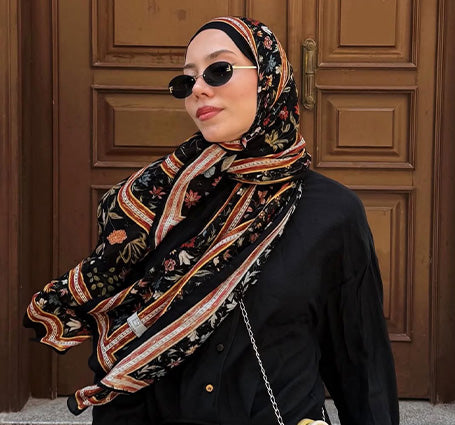 Flora Echo Desen Soft Viskon Şal Siyah