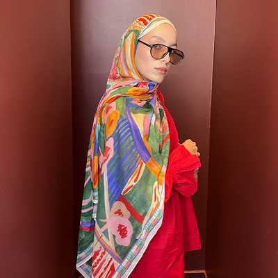 Floral Fiesta Desen Rami Viskon Şal Yeşil
