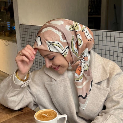 Aspen Desen Pamuk İpek Eşarp Pastel Turuncu