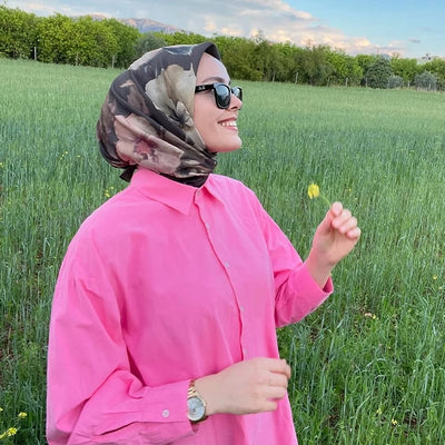 Roslyn Desen Pamuk İpek Eşarp Kahverengi