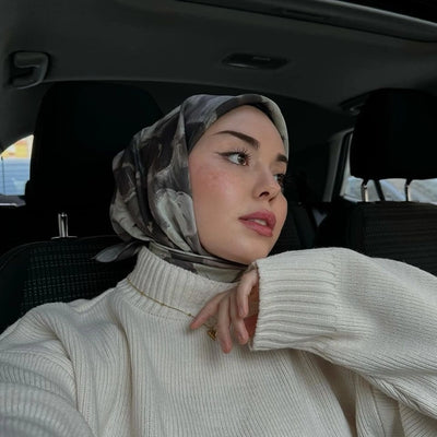 Roslyn Desen Pamuk İpek Eşarp Kahverengi