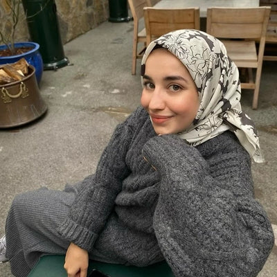 Peony Desen Pamuk İpek Eşarp Acı Kahve