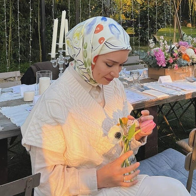 Cherry Desen Pamuk İpek Eşarp Kırmızı