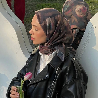 Rosalıe Desen Pamuk İpek Eşarp Mürdüm