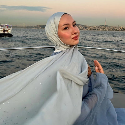 Strass Taşlı İpeksi Şal Gümüş