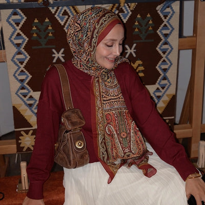 Nordıc Paısley Desen Şal Kırmızı