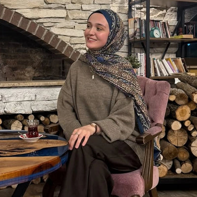 Nordıc Paısley Desen Şal Mavi