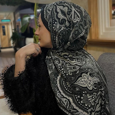 Etnıc Floral Desen Şal Siyah