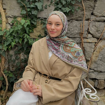 Etnıc Floral Desen Şal Tozlu Pembe