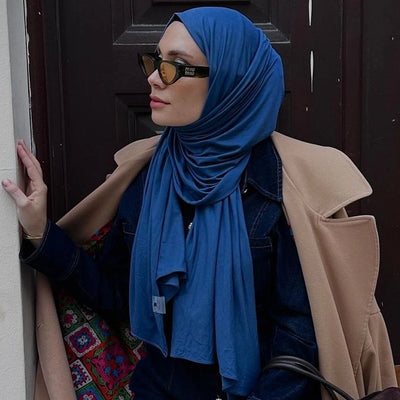 Bambu Penye Şal Kot Mavi