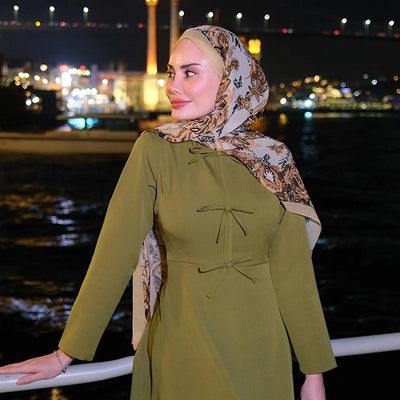 Wıld Flora Desen İpek Krep Şal Hardal