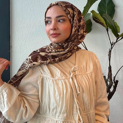 Wıld Flora Desen İpek Krep Şal Mürdüm
