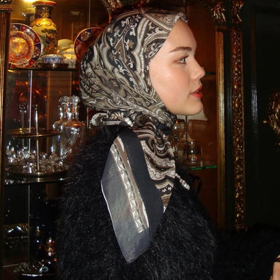 Ethnıc Floral Desen Pamuk İpek Eşarp Kahve