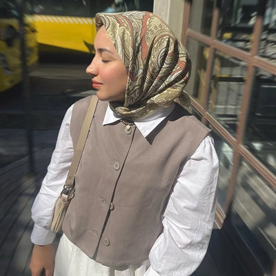 Sıara Desen Pamuk İpek Eşarp Tereyağı