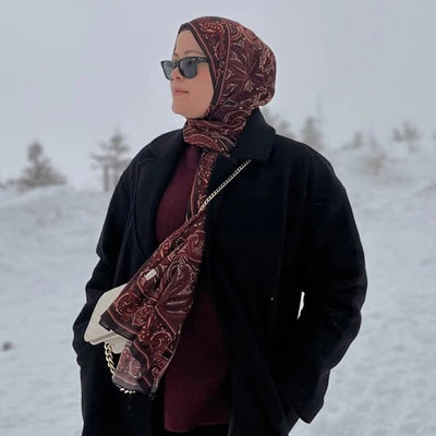 Dark Vintage Desen Şal Bordo