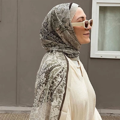 Paısley Patch Desen İpek Krep Şal Vizon
