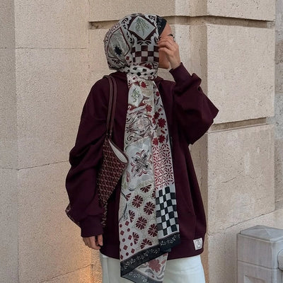 Bella Desen İpek Krep Şal Siyah