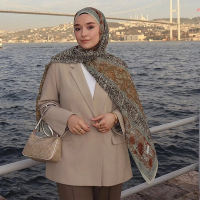 Adella Desen İpek Krep Şal Toprak