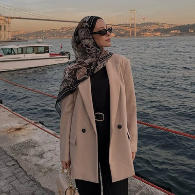 Lılıes Desen İpek Krep Şal Siyah