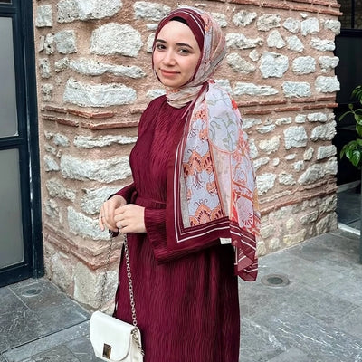 Lılıes Desen İpek Krep Şal Kiremit