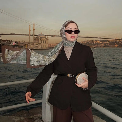 Meva Desen İpek Krep Şal Kahve