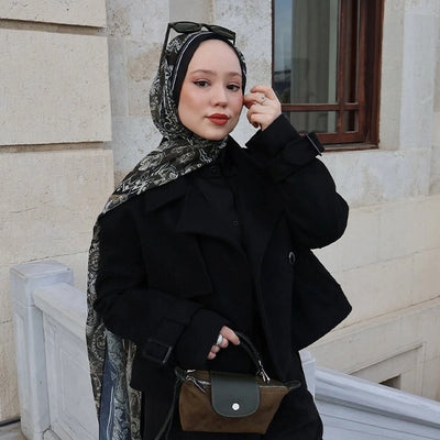 Dark Bohemy Desen İpek Krep Şal Siyah