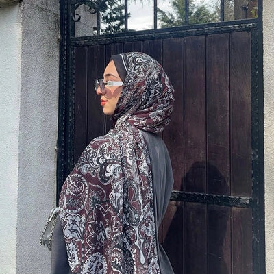 Dark Bohemy Desen İpek Krep Şal Bordo