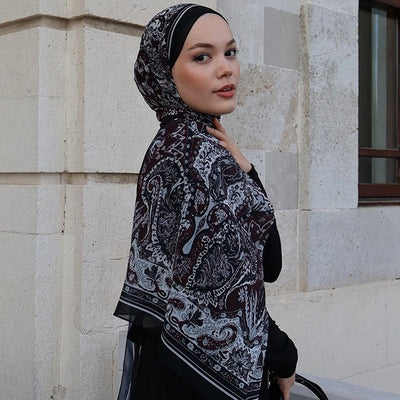 Dark Bohemy Desen İpek Krep Şal Bordo