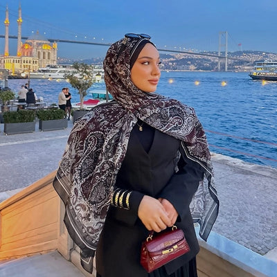 Dark Bohemy Desen İpek Krep Şal Bordo