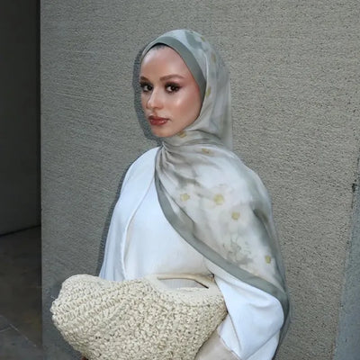 Soft Daısy Desen Rami Şal Soft Yeşil