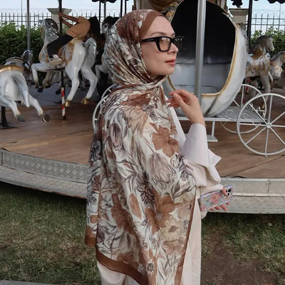 Vıntage Garden Desen Rami Şal Kahve
